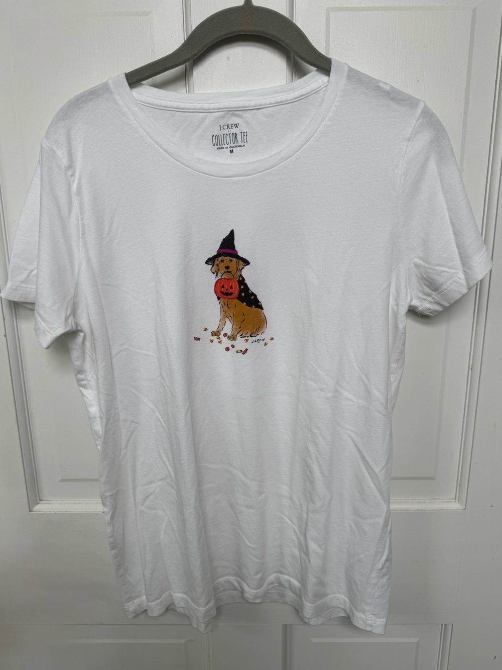J. Crew Women’s White Halloween Dog Graphic Tee with Witch Hat